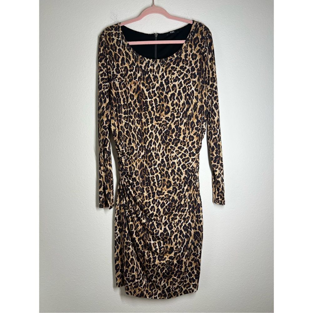 BIBA Leopard Print Cowl Neck Con Boho dress Size XL